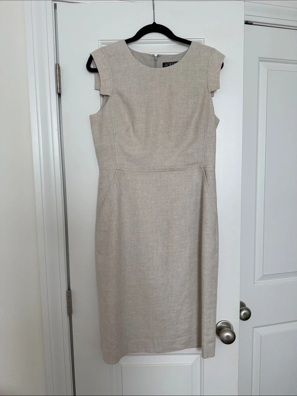 J. Crew Linen-Blend Beige Cap-Sleeve Knee-length Sheath Resume Dress